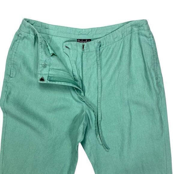 Rafaella 100% Linen Straight Leg Pants Womens 8 Green Drawstring Casual Coastal - Picture 3 of 14